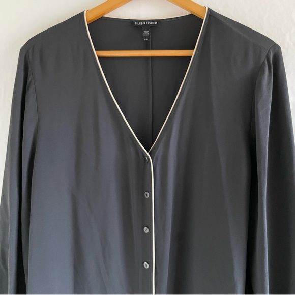 Eileen Fisher Gray Long Sleeve Silk Top Women’s Size L - Picture 3 of 10